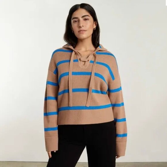 Everlane | Lace-Up Smock Sweater in Chestnut/Blue - Picture 1 of 9